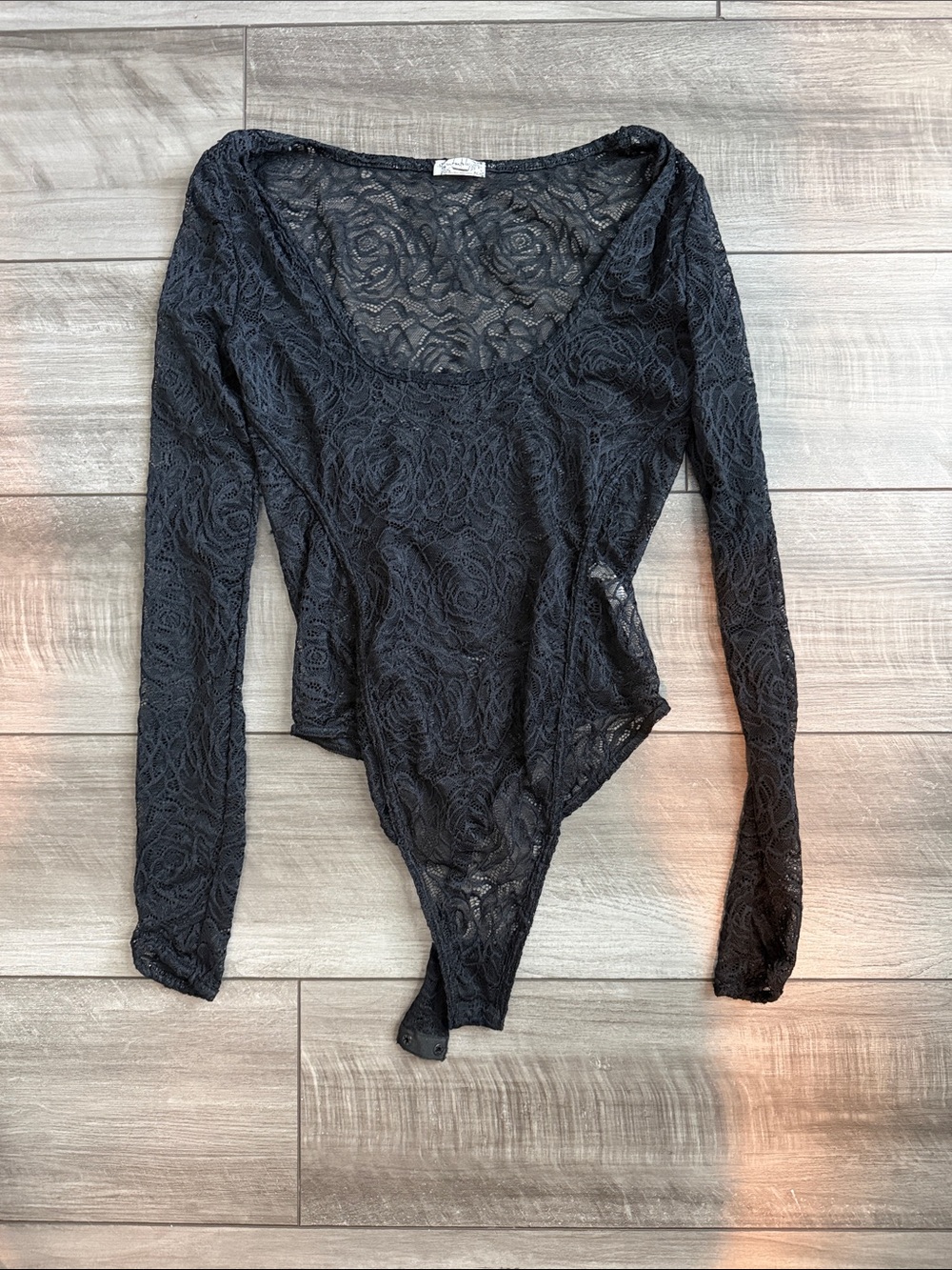 Free People Black Floral Lace Long-Sleeve Bodysuit